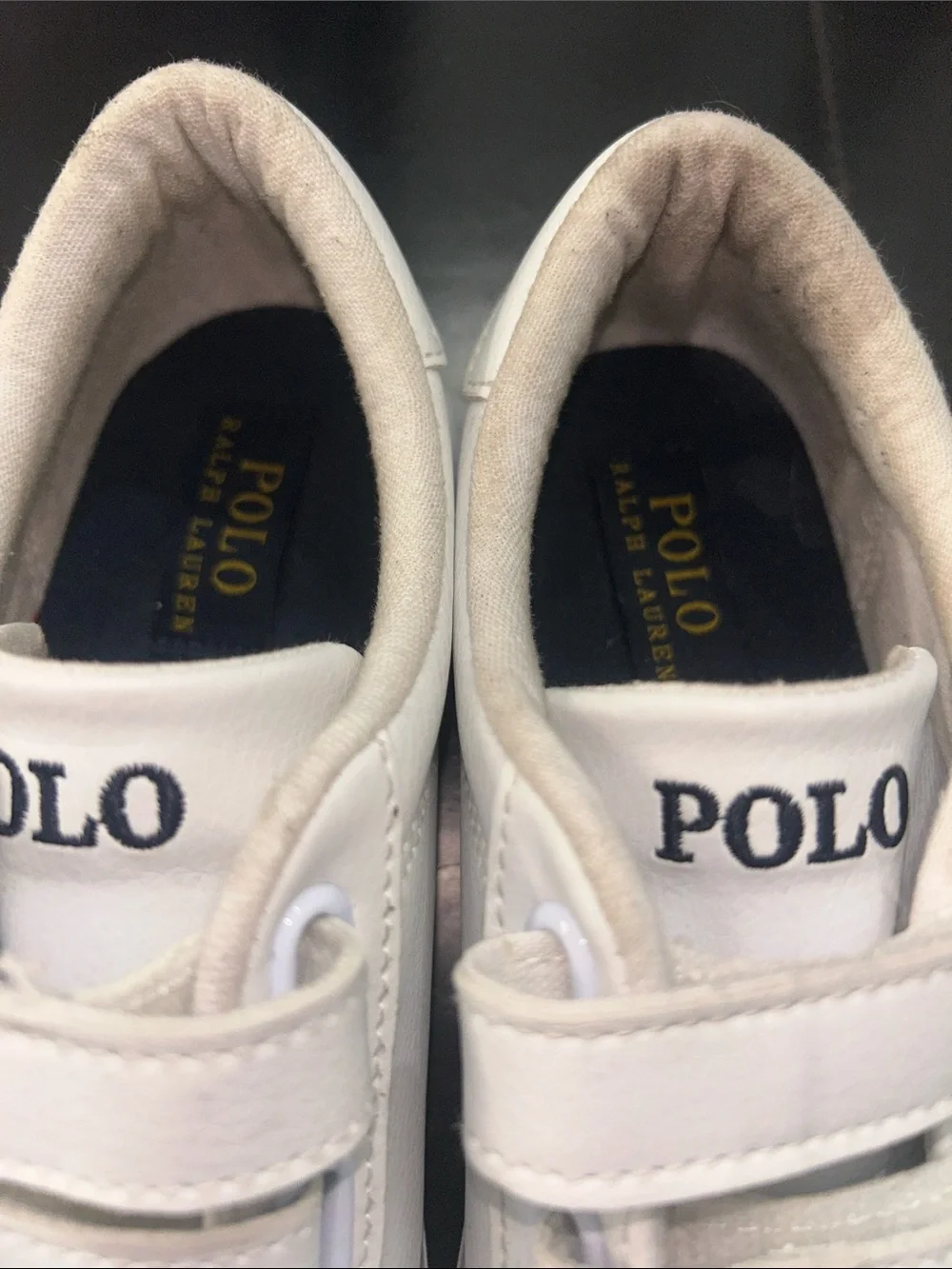 Polo by Ralph Lauren White Kids Velcro Sneakers with Navy Trim
